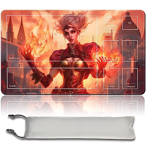 MPLR BOARD GAME Brettspiel MTG Spielmatten+Kostenlose wasserdichte Bag,Stitched Edges,Smooth Rubber Surface,MTG PlayMat with Zones(An Original Ancient Hellkite Playmat) (Chandra,Torch of Defiance-1) von MPLR BOARD GAME