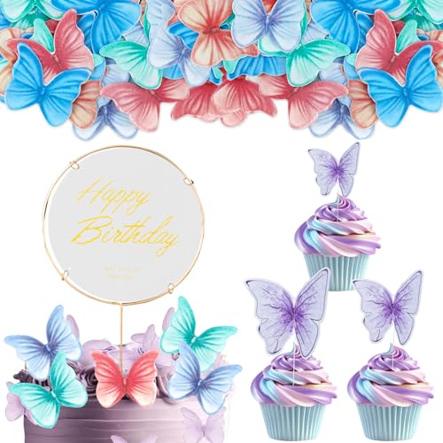 54 Stück Essbare Schmetterlinge für Torte, Schmetterlinge Kuchen Deko,Esspapier Tortendeko,3D Tortendeko Mädchen,Essbare Reispapier,für Geburtstagsfeiern Hochzeit Babyparty Jubiläum von MPQDFG