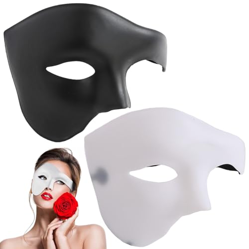 MPQDFG 2 Stück Halloween Phantom Der Oper Halbgesichtsmaske, Einäugige Maske, Augenmaske, Make-Up Partyzubehör, Phantom Dance Nachtclub Maske Für Paare (Schwarz, Weiß) von MPQDFG