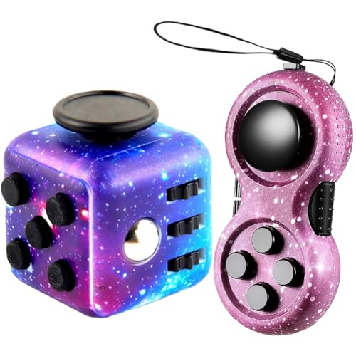 MPQDFG 2 Stück Zappelspielzeugset, Galaxy Anti-Stress-Würfelspielzeug, Infinity-Würfel, Zappelpad-Controller, Kleine Geschenke Für Kinder Und Erwachsene Zum Stressabbau In Stresssituationen von MPQDFG