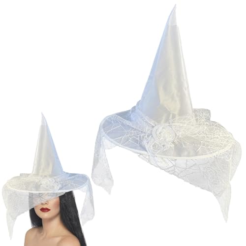 MPQDFG Hexenhut Kostüm Set, Party Hexenhut Weißer Spitzhut Halloween Kostüm Requisiten Ideales Zubehör Für Karneval, Cosplay Und Maskerade von MPQDFG