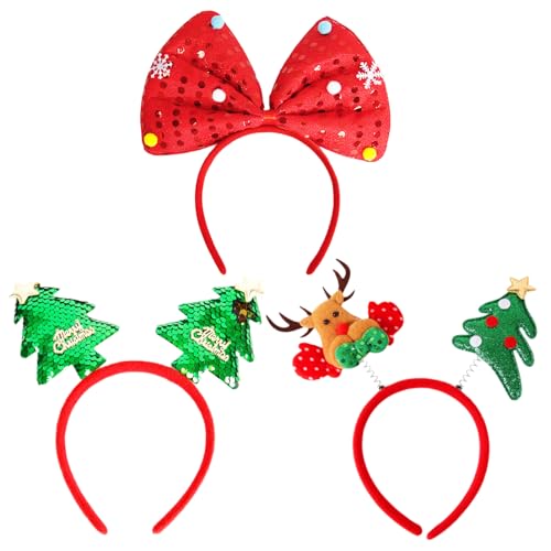 MPQDFG Weihnachts Haarreif, 3 Stück Weihnachtsbaum-Stirnband，Weihnachtsbaum-Kopfkappe, Hutaufsatz, Haarschmuck Weihnachtsdeko zum Weihnachtsfeier für Erwachsene und Kinder von MPQDFG