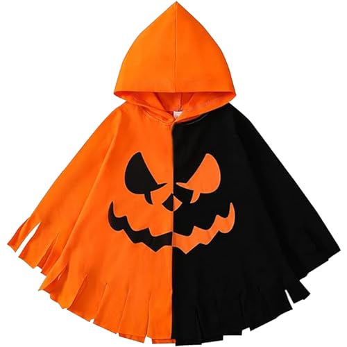 Halloween Umhang, Halloween Umhang mit Hut, Cosplay Cape für Kinder, Schwarz-orange Bedruckter Umhang, Lustiger Umhang, Umhang mit Halloween-Print, für Halloween, Karneval, Cosplay Party ( 80cm) von MPXEAVG