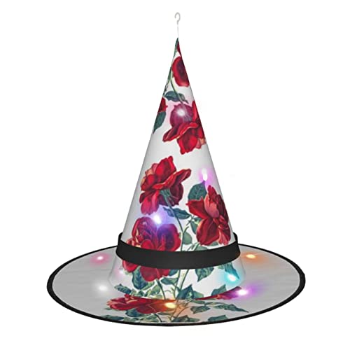 Hexenhüte mit LED-Licht, rote Rose, Blumen-Cluster, leuchtendes Kostüm, Cosplay-Outfit mit 3 Beleuchtungsmodi von MQGMZ