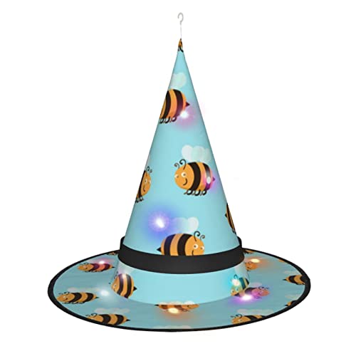 LED-beleuchtetes Cartoon-Bienenmuster-Druck, Hexenhüte, leuchtendes Kostüm, Cosplay-Outfit mit 3 Beleuchtungsmodi von MQGMZ