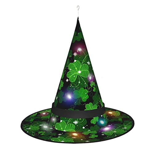 LED-beleuchtetes St. Patricks-Tag mit Blättern, Hexenhüte, leuchtendes Kostüm, Cosplay-Outfit mit 3 Beleuchtungsmodi von MQGMZ