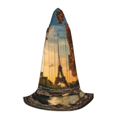 MQGMZ Eiffelturm Paris Herbst Druck Vielseitiger Kapuzenumhang Unisex Halloween Kapuzenumhang Cosplay Halloween Rollenspiel von MQGMZ