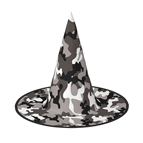 MQGMZ Mqgmzblack grau-weißer Camouflage-Druck, bezaubernd, Halloween-Hexenhut, niedlich, faltbar, spitz, Neuheit, Hexenhut, Kinder und Erwachsene von MQGMZ