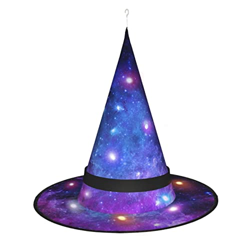 MQGMZ Mqgmzblue Hexenhut mit Galaxie-Druck, Halloween-LED-Hexenhut, Zubehör für Cosplay-Geschenke von MQGMZ