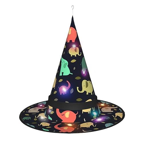 MQGMZ Mqgmzcolorful Elefant und Blatt Druck Neuheit Halloween Led Hexenhut Halloween Hexenkostüm Zubehör für Cosplay Gefälligkeiten von MQGMZ