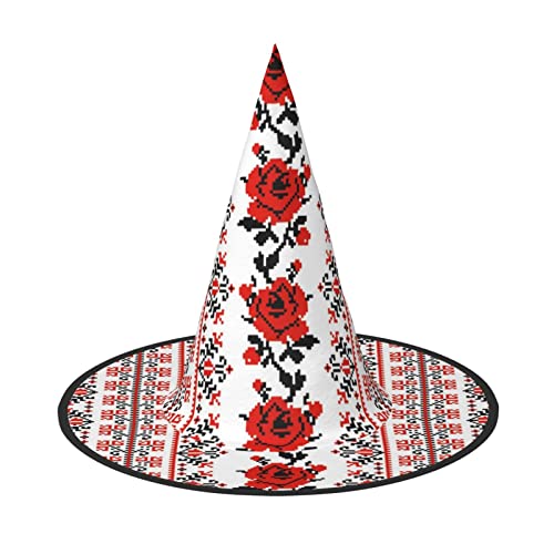 MQGMZ Mqgmzukrainischer Stickerei-Stil Rose Druck bezaubernd Halloween Hexenhut niedlich faltbar spitz Neuheit Hexenhut Kinder Erwachsene von MQGMZ