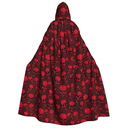 MQGMZ Roter Totenkopf-Druck, Unisex, Kapuzenumhang, Party, Karneval, Vampir-Kostüm, Hexenkostüm, Halloween-Dekoration von MQGMZ