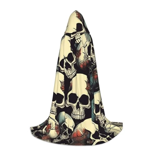 MQGMZ Totenkopf-Skelett-Druck, vielseitiger Kapuzenumhang, Unisex, Halloween, Cosplay, Halloween, Rollenspiel von MQGMZ