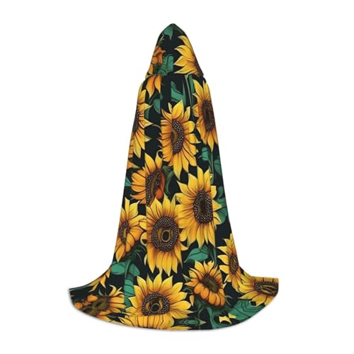 MQGMZ Vielseitiger Kapuzenumhang mit Sonnenblumen-Druck, Unisex, Halloween, Cosplay, Halloween, Rollenspiel von MQGMZ