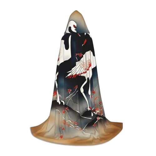 MQGMZ Zwei japanische Kraniche fliegen traditionelle Malerei Druck vielseitiger Kapuzenumhang Unisex Halloween Kapuzenumhang Cosplay Halloween Rollenspiel von MQGMZ