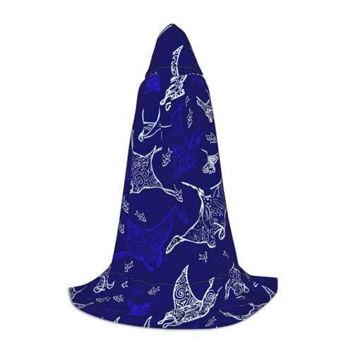 Manta Ray und Fisch Druck Vielseitiger Kapuzenumhang Unisex Halloween Kapuzenumhang Cosplay Halloween Rollenspiel von MQGMZ