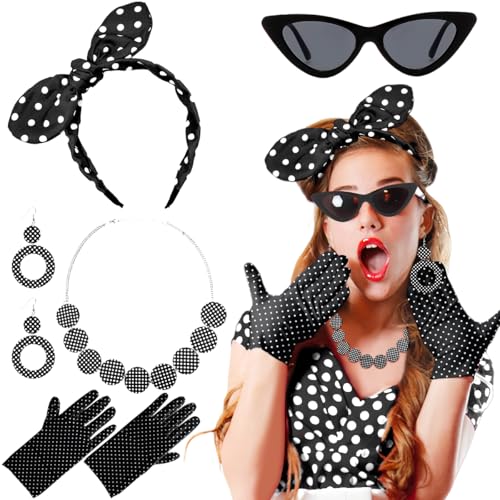 MQIAN Rockabilly Accessoires Damen, Rockabilly Kostüm Damen, 50er Jahre Accessoires Damen, 60er Jahre Outfit Damen, Rockabilly Haarschmuck, Rockabilly Kleider Damen für Karneval Retro Party (Schwarz) von MQIAN