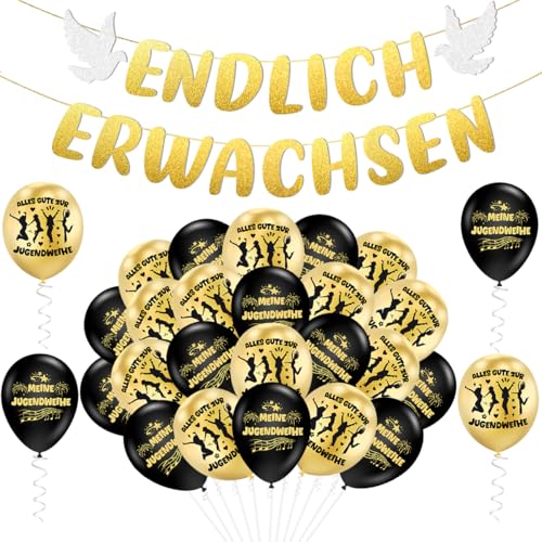 Jugendweihe Deko,Vorbesaitung Endlich Erwachsen Girlande,Banner Jugendweihe Luftballon Ballon von MQIAN