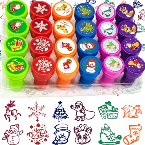 MQIAN Stempel Weihnachten, Stempel Kinder, 24 Stück Weihnachtsstempel Kinder, Stempelset Weihnachten, Mitgebsel Weihnachten Kinder Kleinigkeit, Stempel Selbstfärbend Kinder Kleine Party-Überraschung von MQIAN