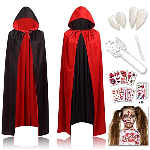 Vampir Kostüm Kinder, 90cm Halloween Umhang Kinder, Halloween Kostüm Vampir, Halloween Kostüm Kinder Vampir, Rot Schwarzer Umhang Halloween, Doppelseitig Cape Halloween, Halloween Umhang mit Kapuze von MQIAN