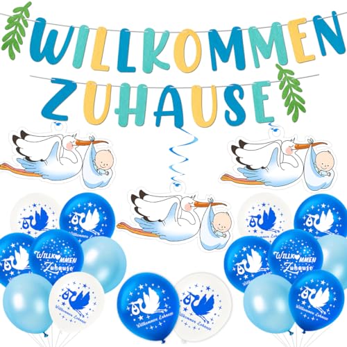 Willkommen Zuhause Baby, Storch Geburt Für Draussen, Welcome Home Baby, Vormontiert Willkommen Zuhause Girlande Filz, Welcome Home Baby boy, Herzlich Willkommen Baby von MQIAN