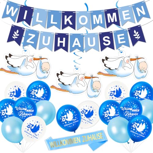 Willkommen Zuhause Baby, Vormontiert Herzlich Willkommen Girlande, Welcome Home Baby Boy, Herzlich Willkommen Ballon, Storch Geburt Für Draussen, Willkommen Baby von MQIAN