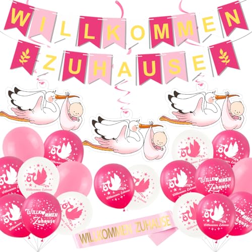 Willkommen Zuhause Baby, Welcome Home Baby Girl, Vormontiert Herzlich Willkommen Girlande, Willkommen Ballon, Storch Geburt Für Draussen, Welcome Baby, Willkommen Baby von MQIAN