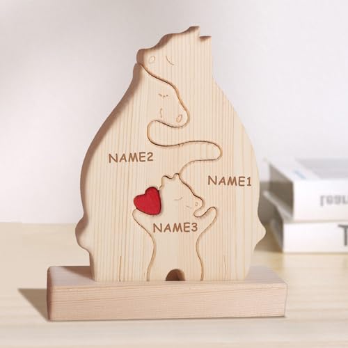 MQVXT Personalisiertes Holz Kunstpuzzle der Bärenfamilie,Bären Familie Holz Puzzle Skulptur,Bärenfamilie aus Holz Kunst Puzzle,Home Tischdekoration Geschenk für Familie Andenken Geschenke (3 Stück) von MQVXT