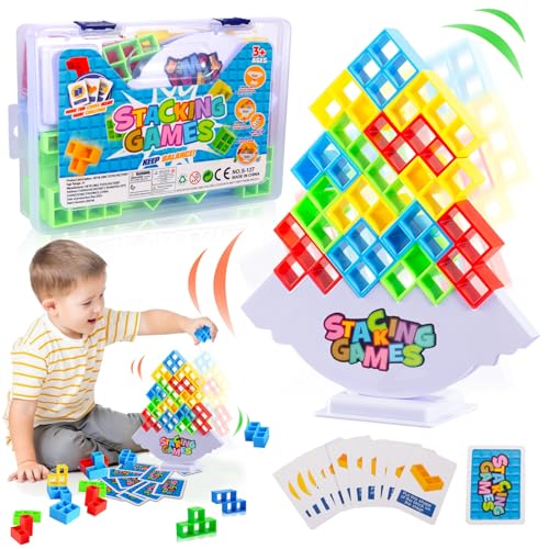 MQVXT Tetris Tower Spiel,64-Blocks Balance-Blöcke,Tetris Balance Spielzeug Tower Game für Kinder Jungen Mädchen,Denkspiel,Bausteine,Intelligenz,Pädagogisches Geschenk von MQVXT