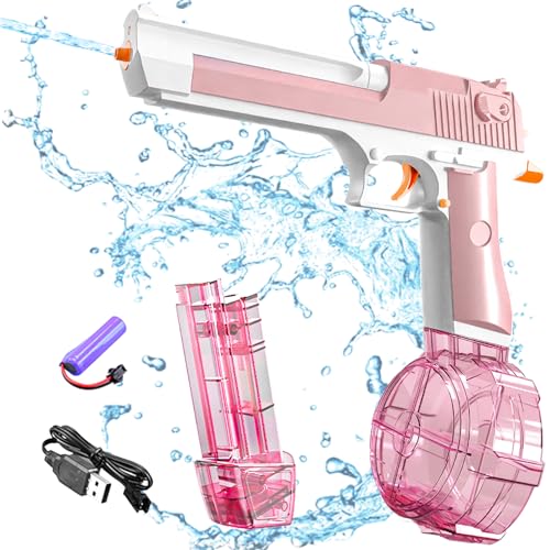 MQVXT Leuchtende Elektrische Wasserpistole,Automatische Wasserpistolen für Kinder Erwachsene,434ml+53ml Große Kapazität Elektrische WasserpistoleMax Range 32ft für Draussen Pool Strand Party(Rosa) von MQVXT