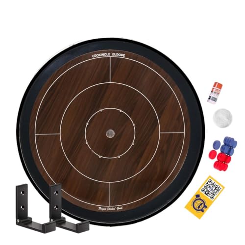 Crokinole Europe Crokinole Brettspiel Dark Pack | Turnierbrett mit 67 cm Spielfläche, 26 Spielscheiben, Carrom-Pulver, Wandhalterung | Gesellschaftsspiel für die ganze Familie von MR. CROKI.EU