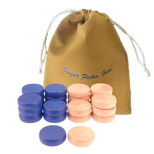 Crokinole Europe - Crokinole Turniersteine - Set mit 13 Holzspielsteinen und 13 blauen Spielsteinen, Offizielle Größe 1-1/4", Inklusive Tasche, Carrom-Alternative von MR. CROKI.EU