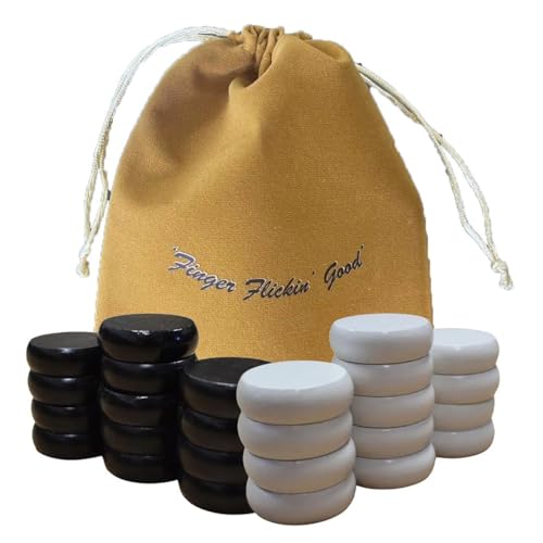 Crokinole Europe - Crokinole Turniersteine - Set mit 13 Holzspielsteinen und 13 grünen Spielsteinen, Offizielle Größe 1-1/4", Inklusive Tasche, Carrom-Alternative (Black+White) von MR. CROKI.EU