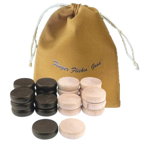 Crokinole Europe - Crokinole Turniersteine - Set mit 13 Holzspielsteinen und 13 schwarzen Spielsteinen, Offizielle Größe 1-1/4", Inklusive Tasche, Carrom-Alternative von MR. CROKI.EU