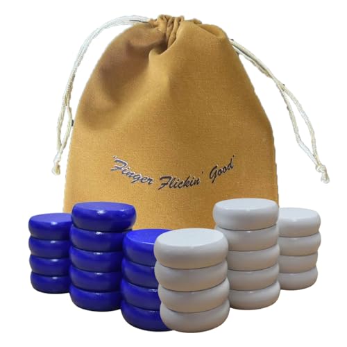 Crokinole Europe - Crokinole Turniersteine - Set mit 13 blauen Spielsteinen und 13 weißen Spielsteinen, Offizielle Größe 1-1/4", Inklusive Tasche, Carrom-Alternative von MR. CROKI.EU