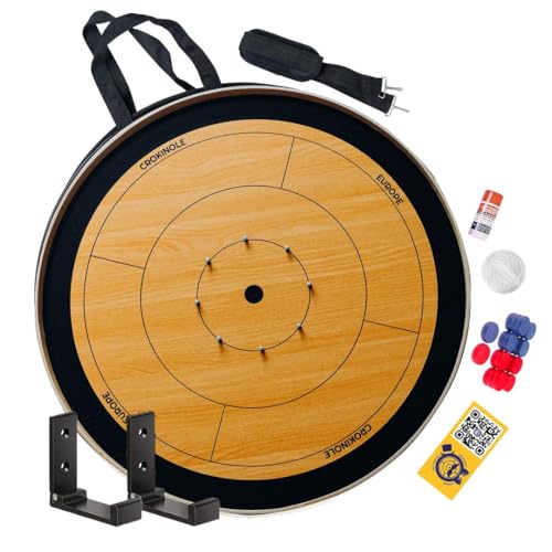 Crokinole Europe Komplettes Crokinole Brettspiel Wood Pack | Turnierbrett, 26 Spielscheiben, Carrom-Pulver, Wandhalterung und Tragetasche | Gesellschaftsspiel für die ganze Familie von MR. CROKI.EU