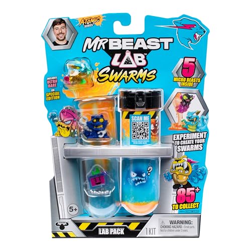 MrBeast Lab Swarms, Atomic-Serie, Labor-Packung, Experimentieren, Wasser hinzufügen, Reagenzglas schütteln, 2/5 Mini-Monster-Sammelfiguren (2,5 cm) von MrBeast Swarms enthüllen, 85+ Stück zum Sammeln von MRBEAST LAB