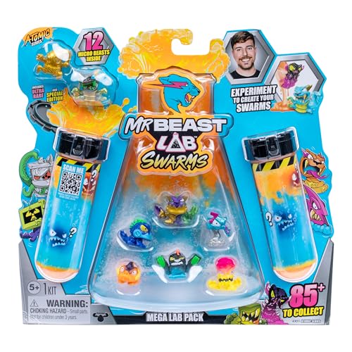 MrBeast Lab Swarms, Atomic-Serie, Mega-Labor-Packung, Experiment, Wasser hinzufügen, Reagenzglas schütteln, 2/12 Mini-Monster-Sammelfiguren (2,5 cm) von MrBeast Swarms enthüllen von MRBEAST LAB