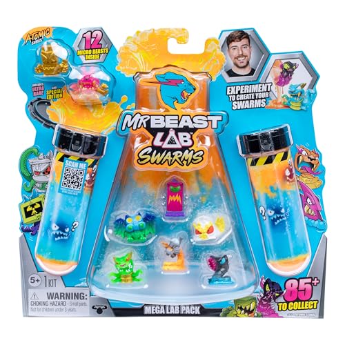 MrBeast Lab Swarms, Atomic-Serie, Mega-Labor-Packung, Experiment, Wasser hinzufügen, Reagenzglas schütteln, 2/12 Mini-Monster-Sammelfiguren (2,5 cm) von MrBeast Swarms enthüllen von MRBEAST LAB