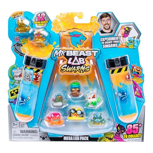 MrBeast Lab Swarms, Atomic-Serie, Mega-Labor-Packung, Experiment, Wasser hinzufügen, Reagenzglas schütteln, 2/12 Mini-Monster-Sammelfiguren (2,5 cm) von MrBeast Swarms enthüllen von MRBEAST LAB