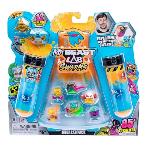 MrBeast Lab Swarms, Atomic-Serie, Mega-Labor-Packung, Experiment, Wasser hinzufügen, Reagenzglas schütteln, 2/12 Mini-Monster-Sammelfiguren (2,5 cm) von MrBeast Swarms enthüllen von MRBEAST LAB