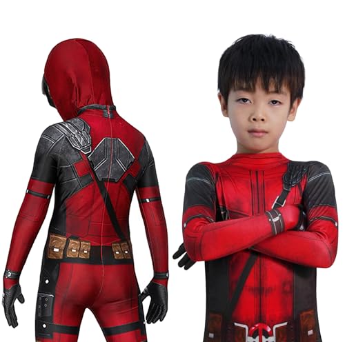 MRRTIME 2024 Halloween Heroes Jumpsuit Cosplay Costume 3D Print Bodysuit Outfit with Headwear for Boys Outfits Bodysuit daadpol costume for kids deadpol deadpoo costume kids 10-12 (rot-02, 100) von MRRTIME