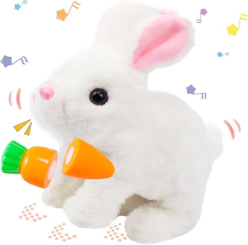 MRRTIME Interactive Rabbit Toy Easter Gifts Children, Bouncing Rabbit Easter Plush Stuffed Rabbit Toy Can Walk and Talk, Easter Birthday for Girls 3 4 5 6 7 8 Years (White) von MRRTIME