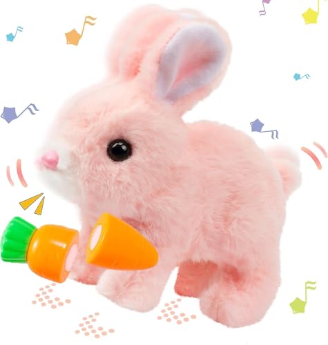 MRRTIME Interactive Rabbit Toy Easter Gifts Children, Bouncing Rabbit Easter Plush Stuffed Rabbit Toy Can Walk and Talk, Easter Birthday for Girls 3 4 5 6 7 8 Years (pink) von MRRTIME