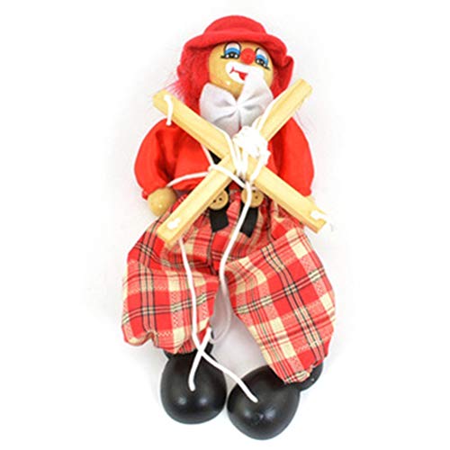 Lustige Bunte Pull String Puppenspiel Vintage Clown Holz Marionette Handwerk Spielzeug Joint Aktivität Puppe Geschenke Weihnachtsschmuck Safe Materialien Bright Farben 25 Cm (Rot) von MRSTORY