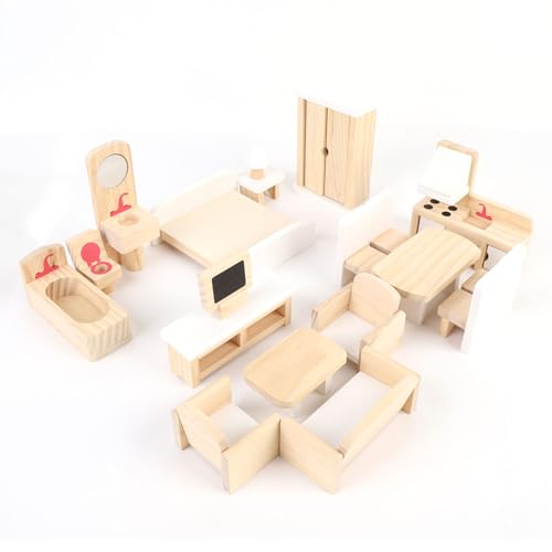 Realistische Holzmöbel Set Miniaturzubehör Rollenspiele Spielzeug in Soliden Holz für Kreative Spiele von MRSTORY