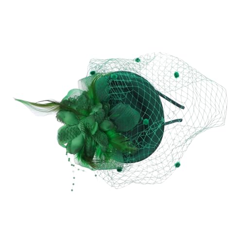 Fascinator Spitze Feder Hut für Frauen, Mesh-Kopf Blume HeadwearHeadband Bankett Hut Feder(Dark Green) von MRVAKDYDI