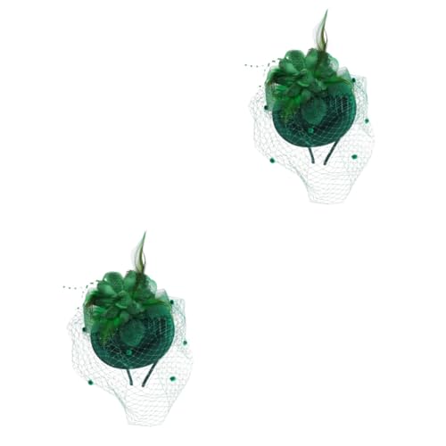 Fascinator Spitze Feder Hut für Frauen, Mesh-Kopf Blume HeadwearHeadband Bankett Hut Feder(Dark Greenx2pcs) von MRVAKDYDI