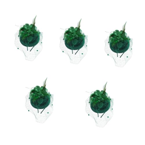 Fascinator Spitze Feder Hut für Frauen, Mesh-Kopf Blume HeadwearHeadband Bankett Hut Feder(Dark Greenx5pcs) von MRVAKDYDI