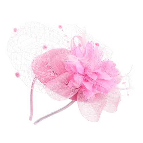 Fascinator Spitze Feder Hut für Frauen, Mesh-Kopf Blume HeadwearHeadband Bankett Hut Feder(Pink) von MRVAKDYDI